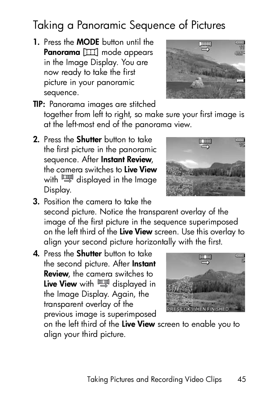 HP M23 manual Taking a Panoramic Sequence of Pictures 