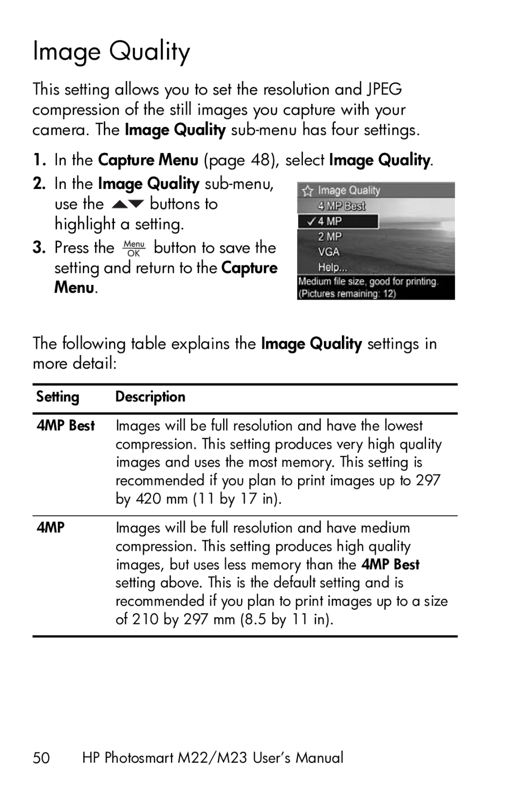 HP M23 manual Image Quality 