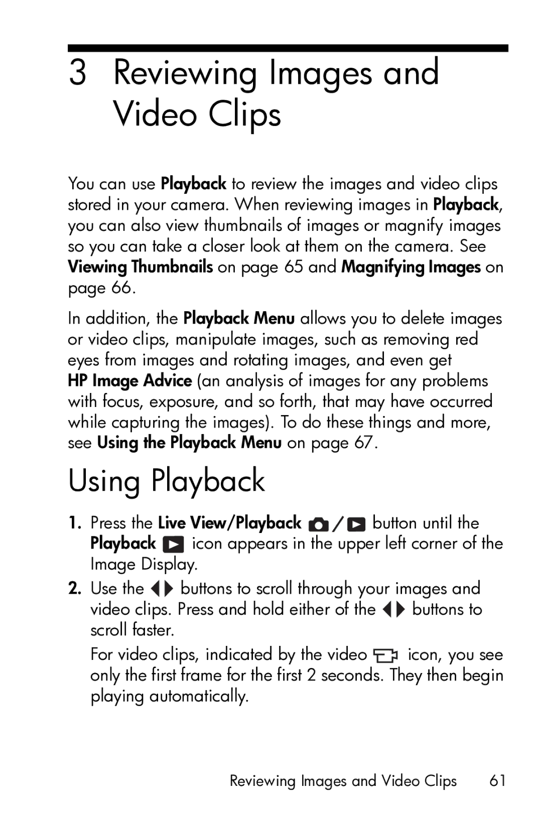 HP M23 manual Reviewing Images and Video Clips, Using Playback 