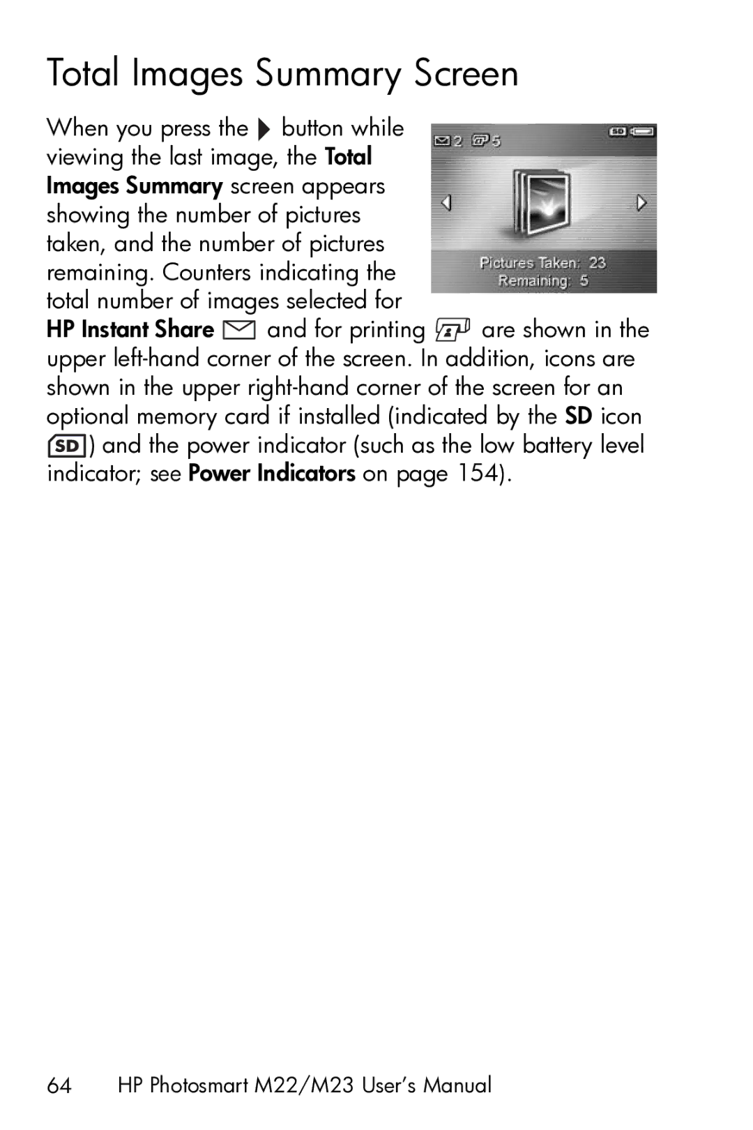 HP M23 manual Total Images Summary Screen 