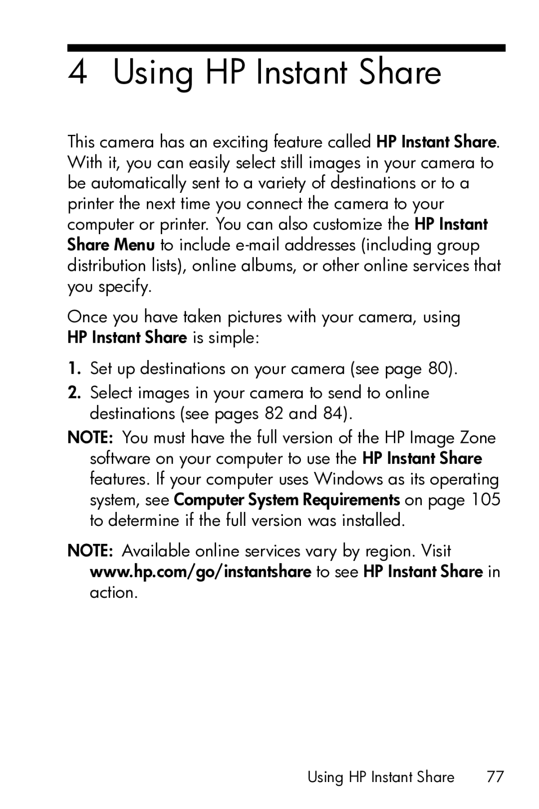 HP M23 manual Using HP Instant Share 