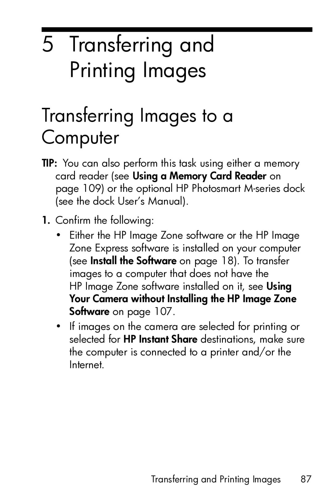 HP M23 manual Transferring and Printing Images, Transferring Images to a Computer 