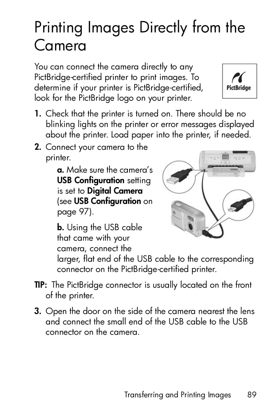 HP M23 manual Printing Images Directly from the Camera, Connect your camera to the printer 