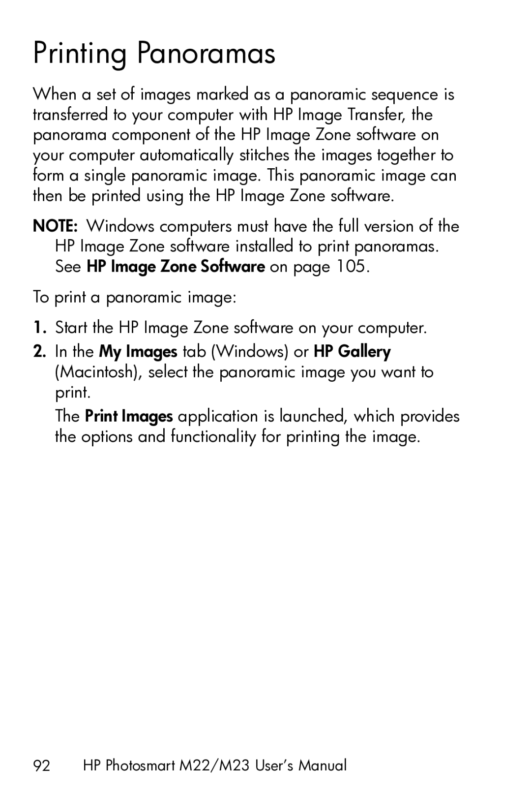 HP M23 manual Printing Panoramas 