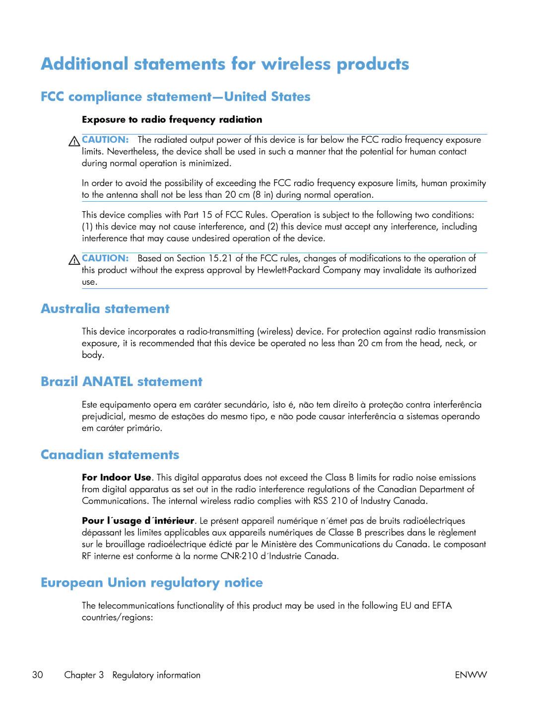 HP M251 manual Additional statements for wireless products 