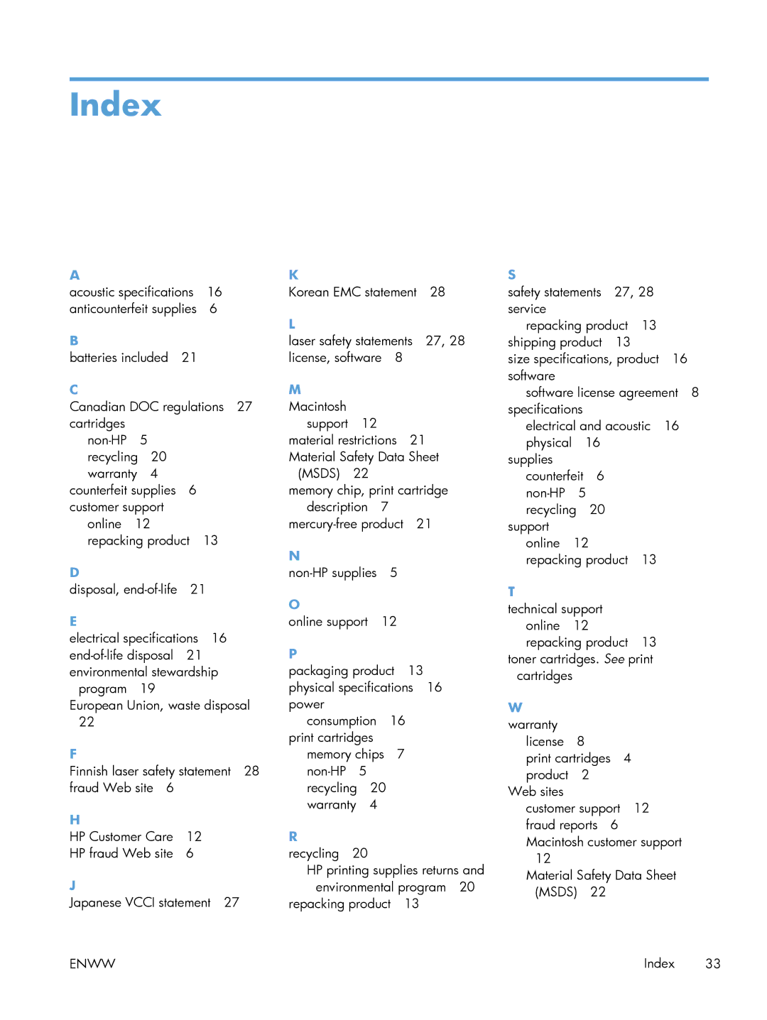 HP M251 manual Index 