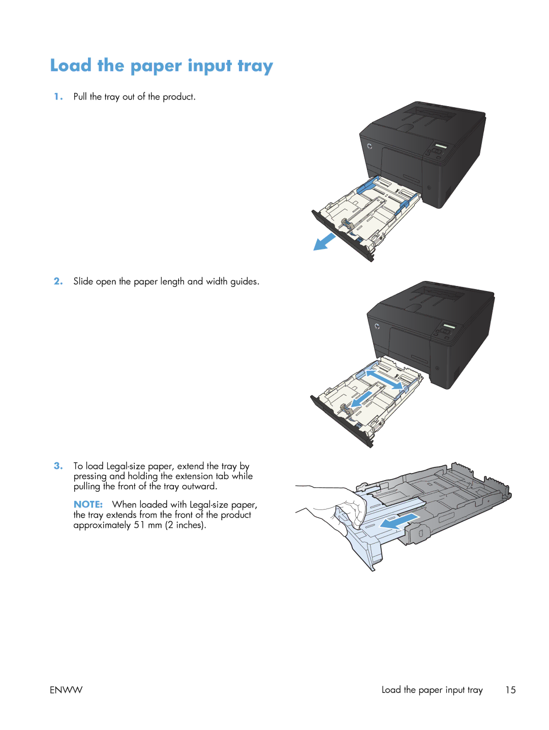 HP M251NW CF147A#BGJ, M251nw Laser CF147ABGJ manual Load the paper input tray 