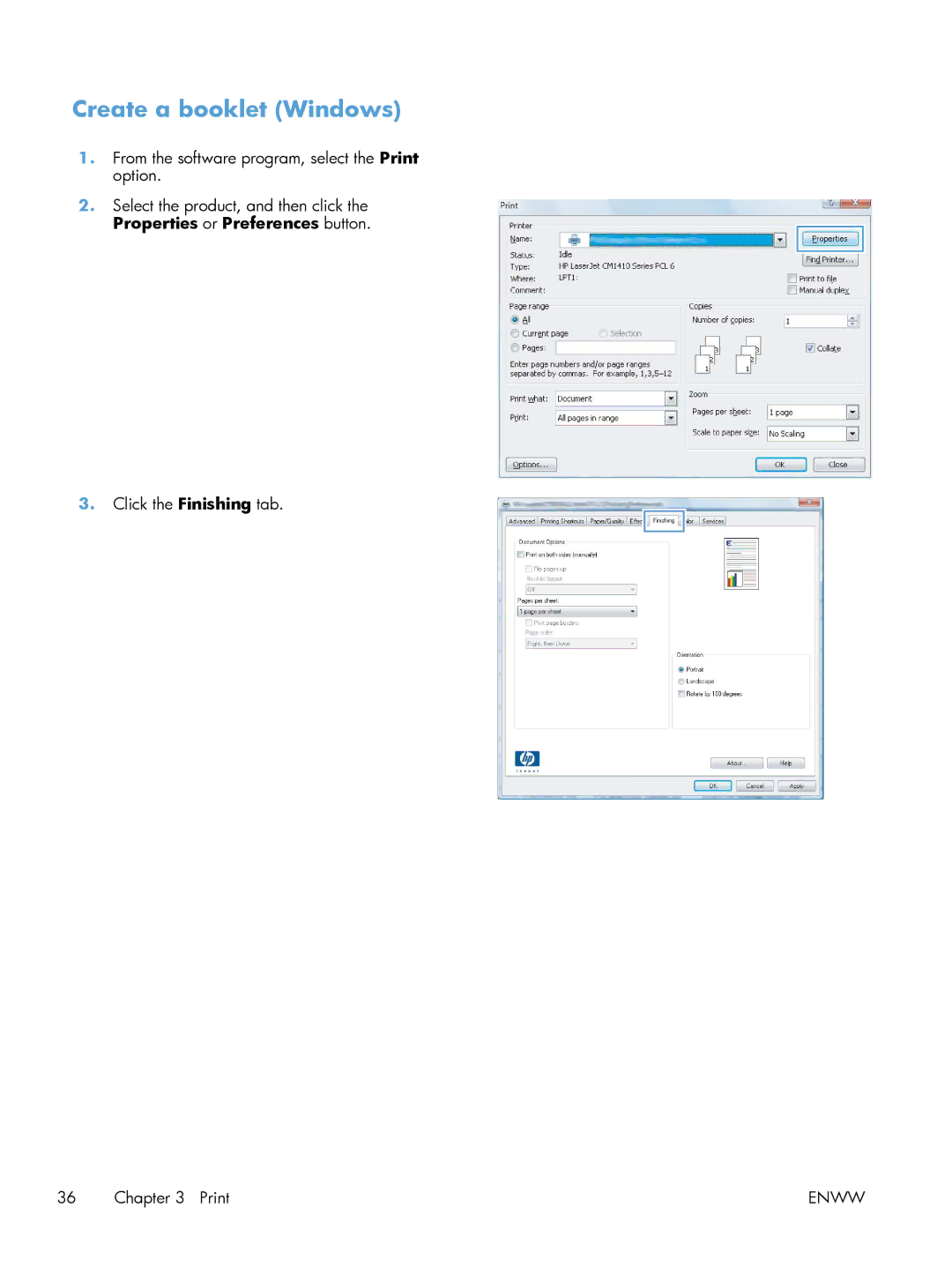 HP M251NW CF147A#BGJ, M251nw Laser CF147ABGJ manual Create a booklet Windows 