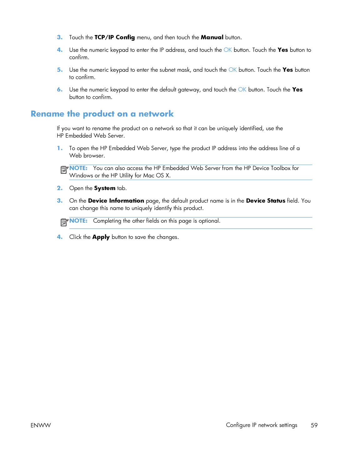 HP M251nw Laser CF147ABGJ, M251NW CF147A#BGJ manual Rename the product on a network 