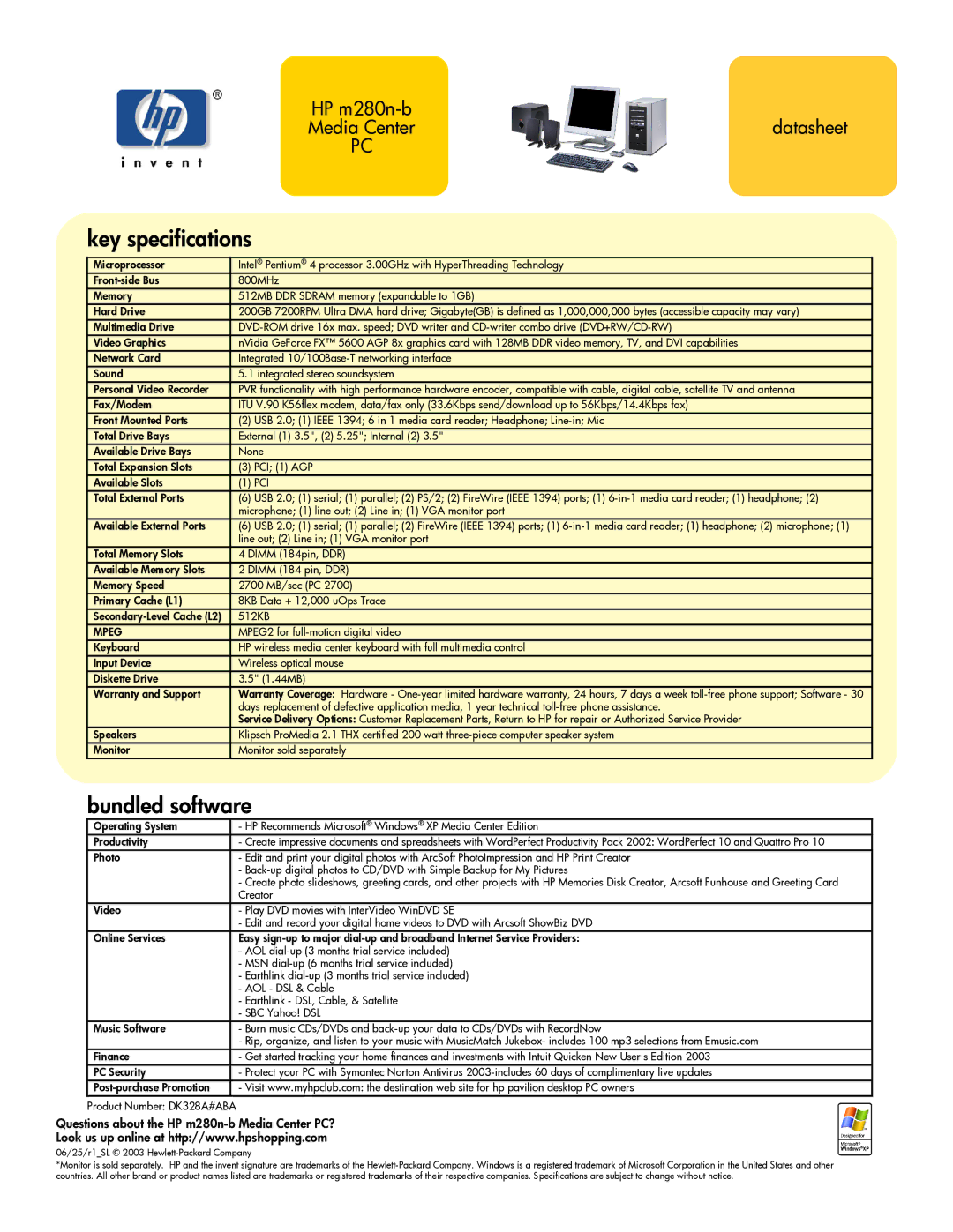 HP manual Key specifications, Bundled software, Questions about the HP m280n-b Media Center PC?, Mpeg 