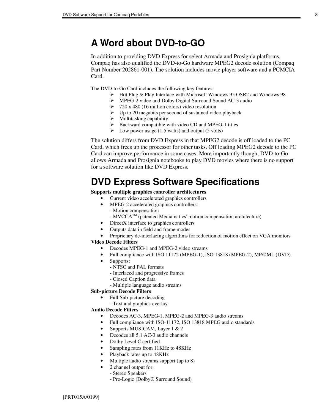 HP m300 manual Word about DVD-to-GO, DVD Express Software Specifications 