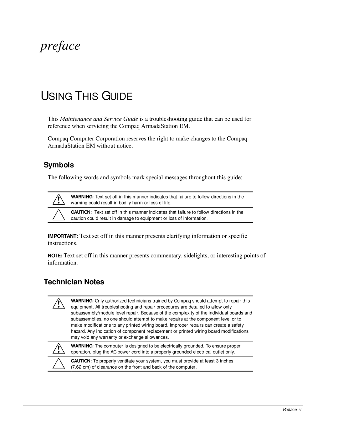 HP m300 manual Using this Guide, Symbols, Technician Notes 