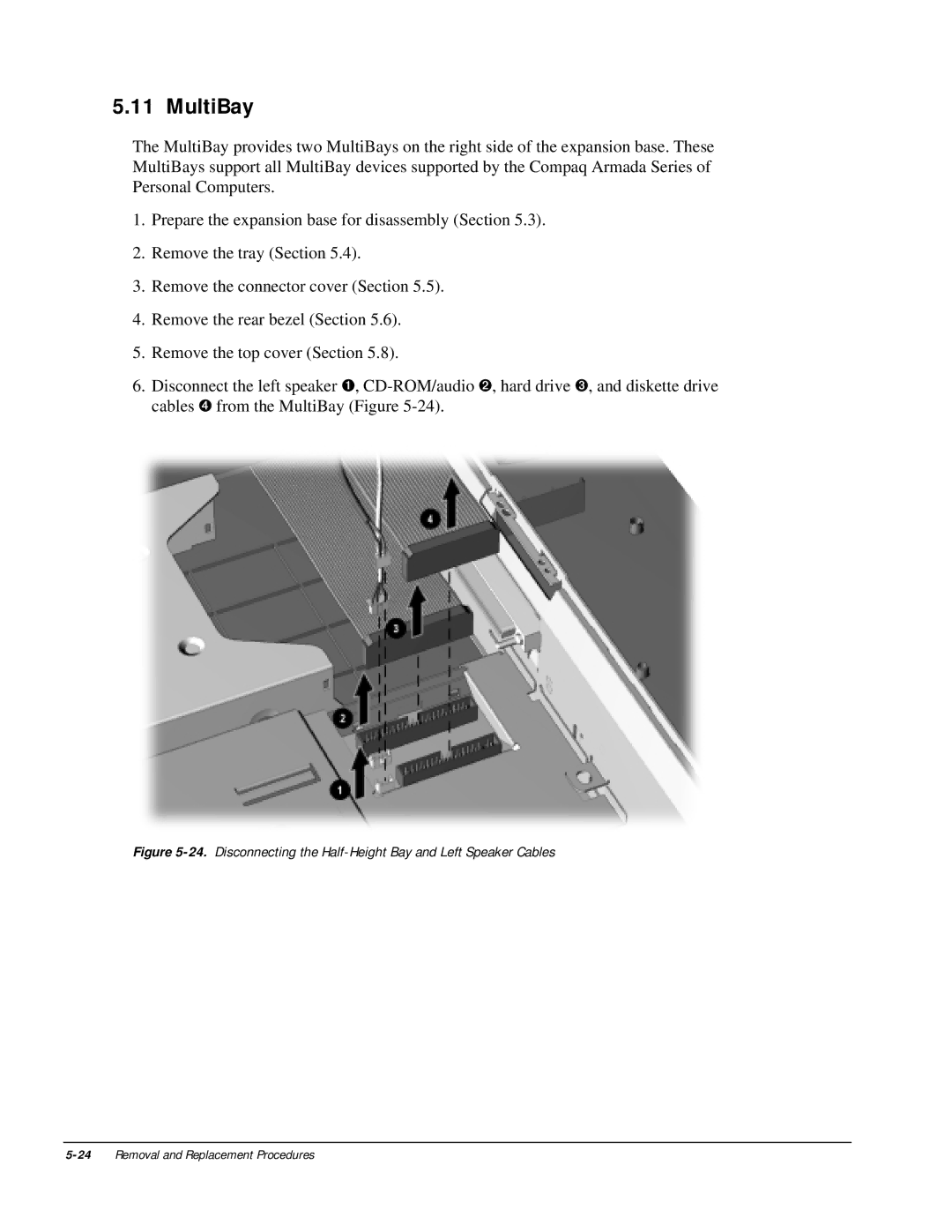 HP m300 manual MultiBay, Disconnecting the Half-Height Bay and Left Speaker Cables 