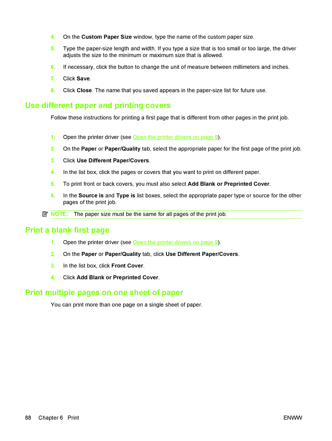 HP M3027/M3035 Use different paper and printing covers, Print a blank first, Print multiple pages on one sheet of paper 