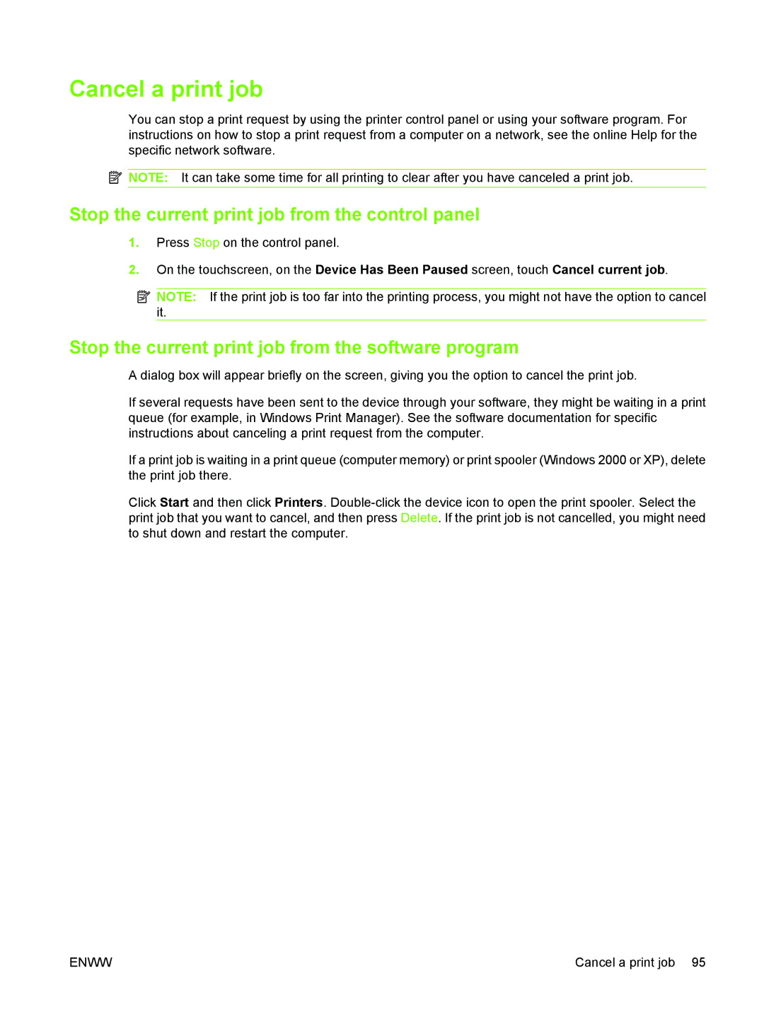 HP M3027/M3035 manual Cancel a print job, Stop the current print job from the control panel 