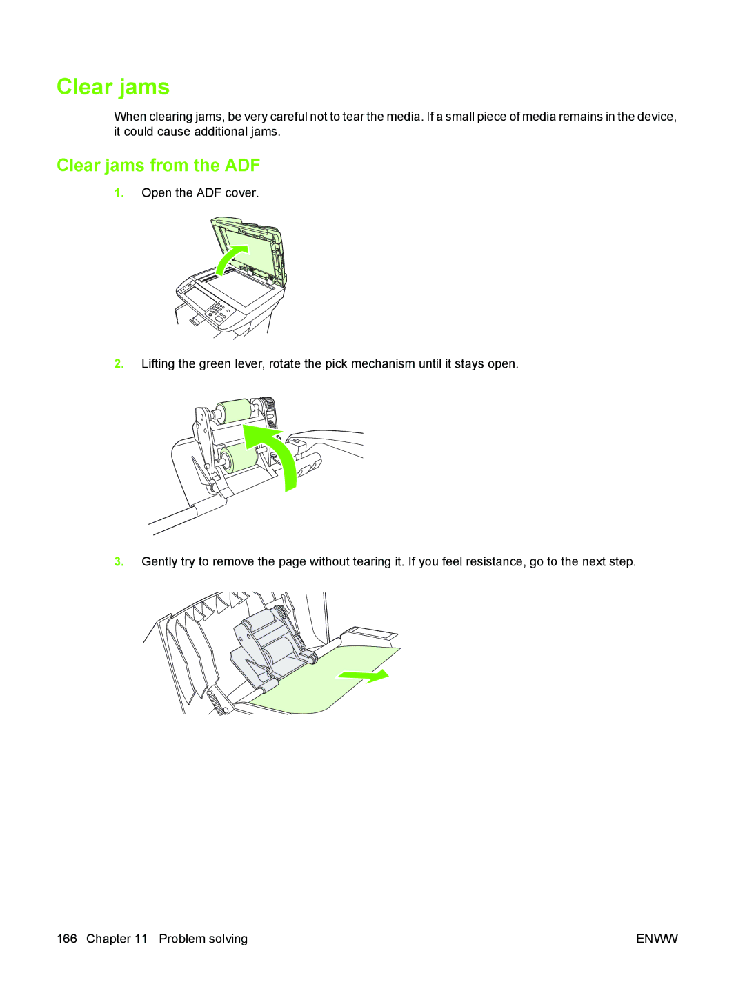 HP M3027/M3035 manual Clear jams from the ADF 