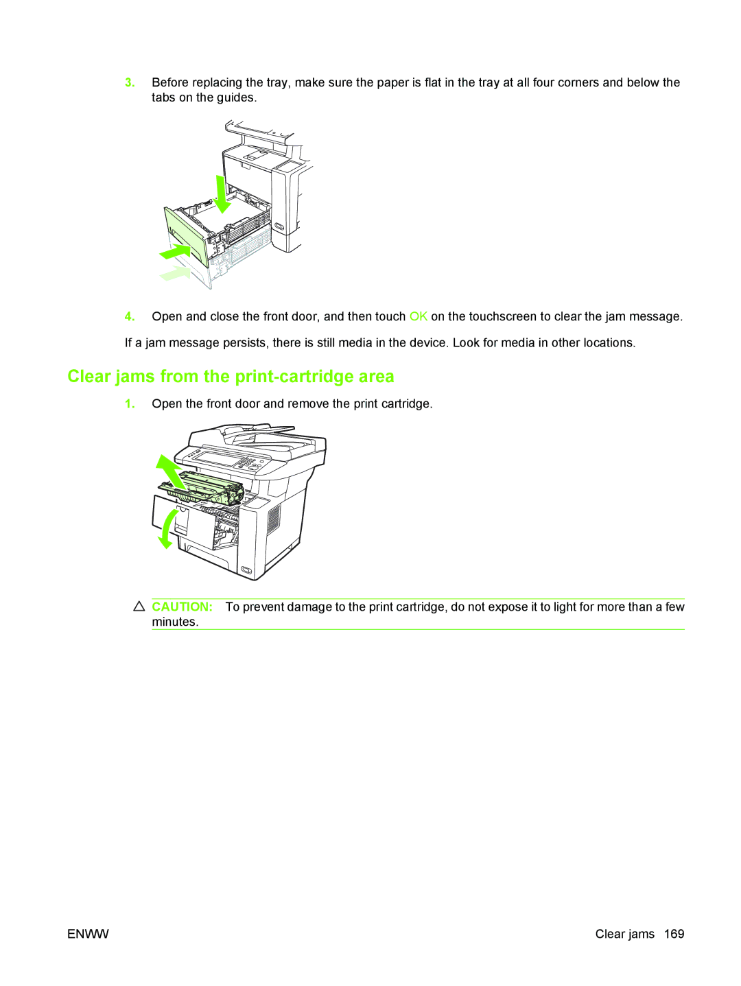 HP M3027/M3035 manual Clear jams from the print-cartridge area 