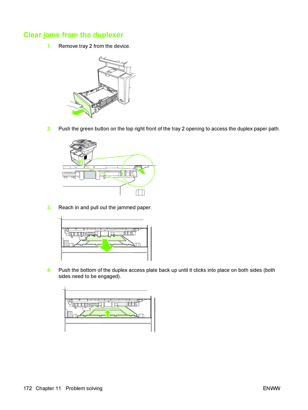 HP M3027/M3035 manual Clear jams from the duplexer 