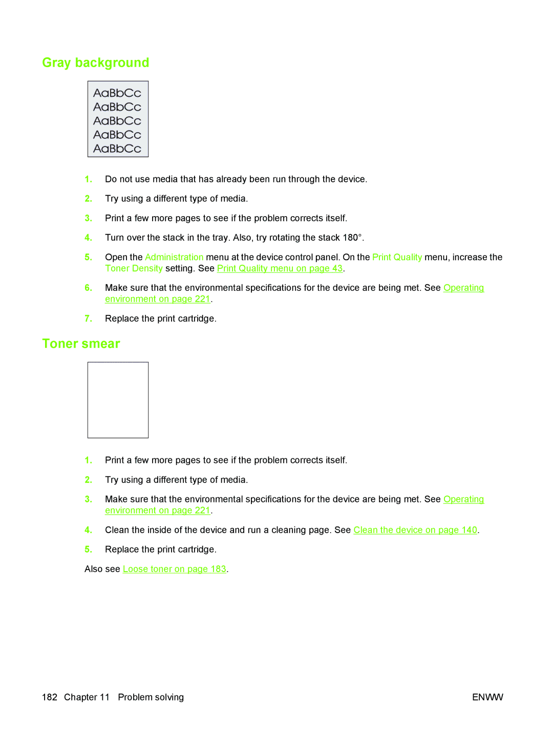 HP M3027/M3035 manual Gray background, Toner smear 