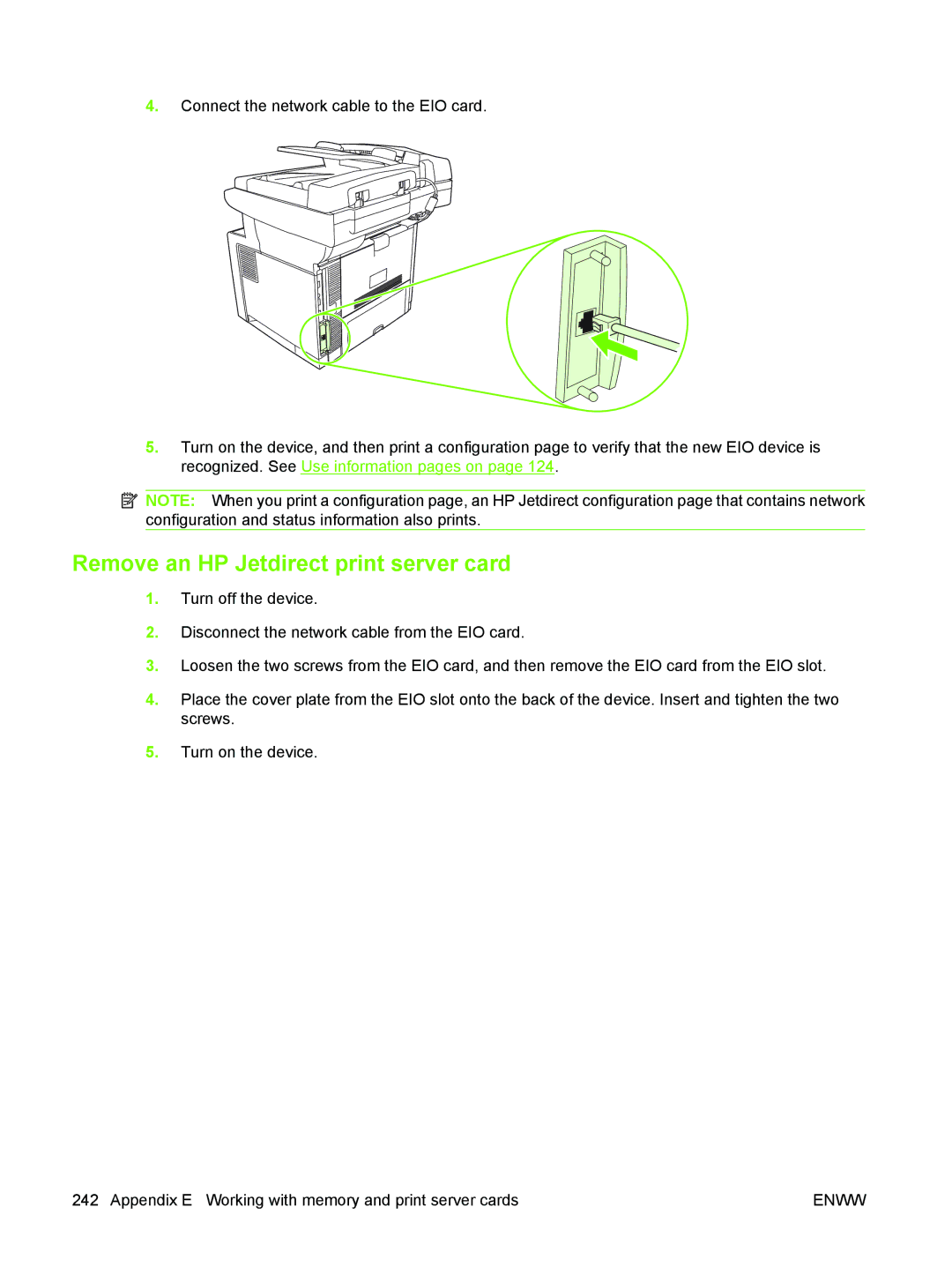 HP M3027/M3035 manual Remove an HP Jetdirect print server card 