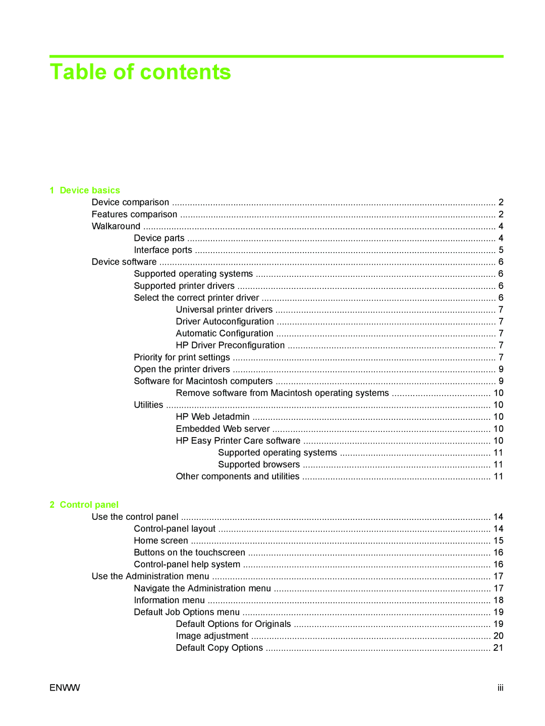 HP M3027/M3035 manual Table of contents 