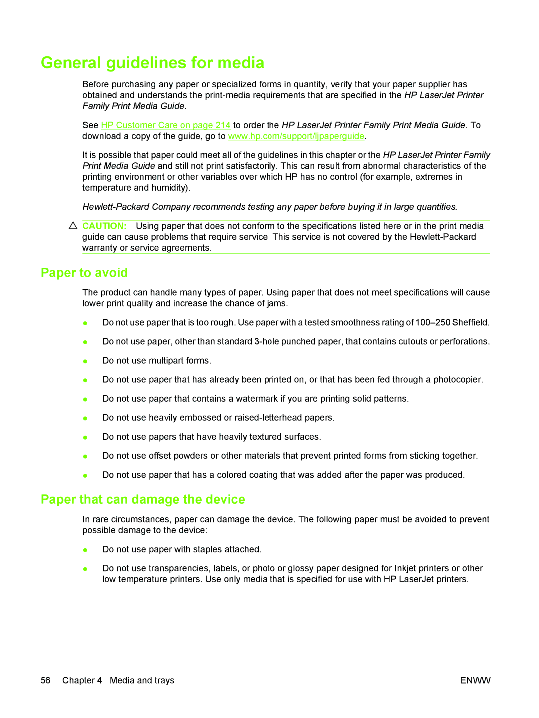 HP M3027/M3035 manual General guidelines for media, Paper to avoid, Paper that can damage the device 