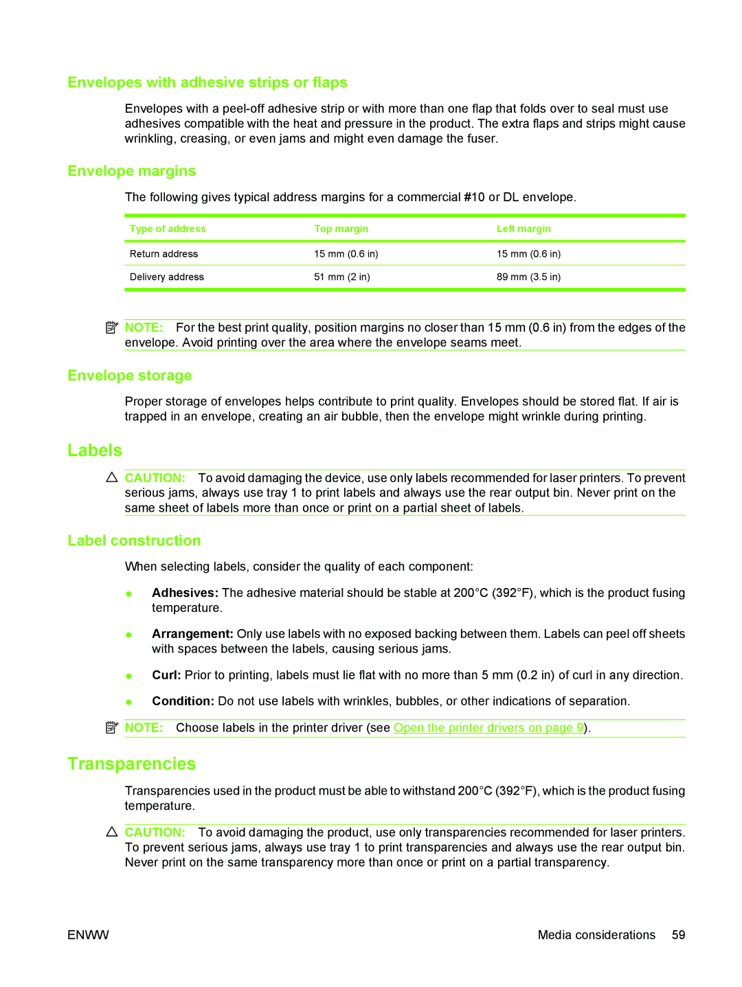 HP M3027/M3035 manual Labels, Transparencies 