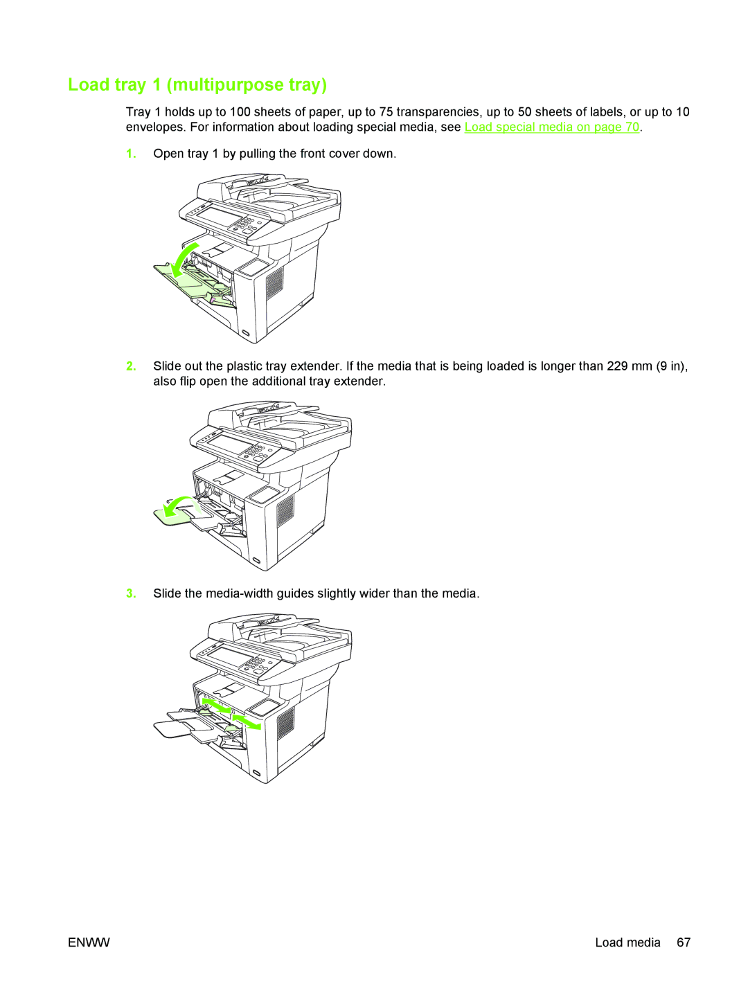 HP M3027/M3035 manual Load tray 1 multipurpose tray 