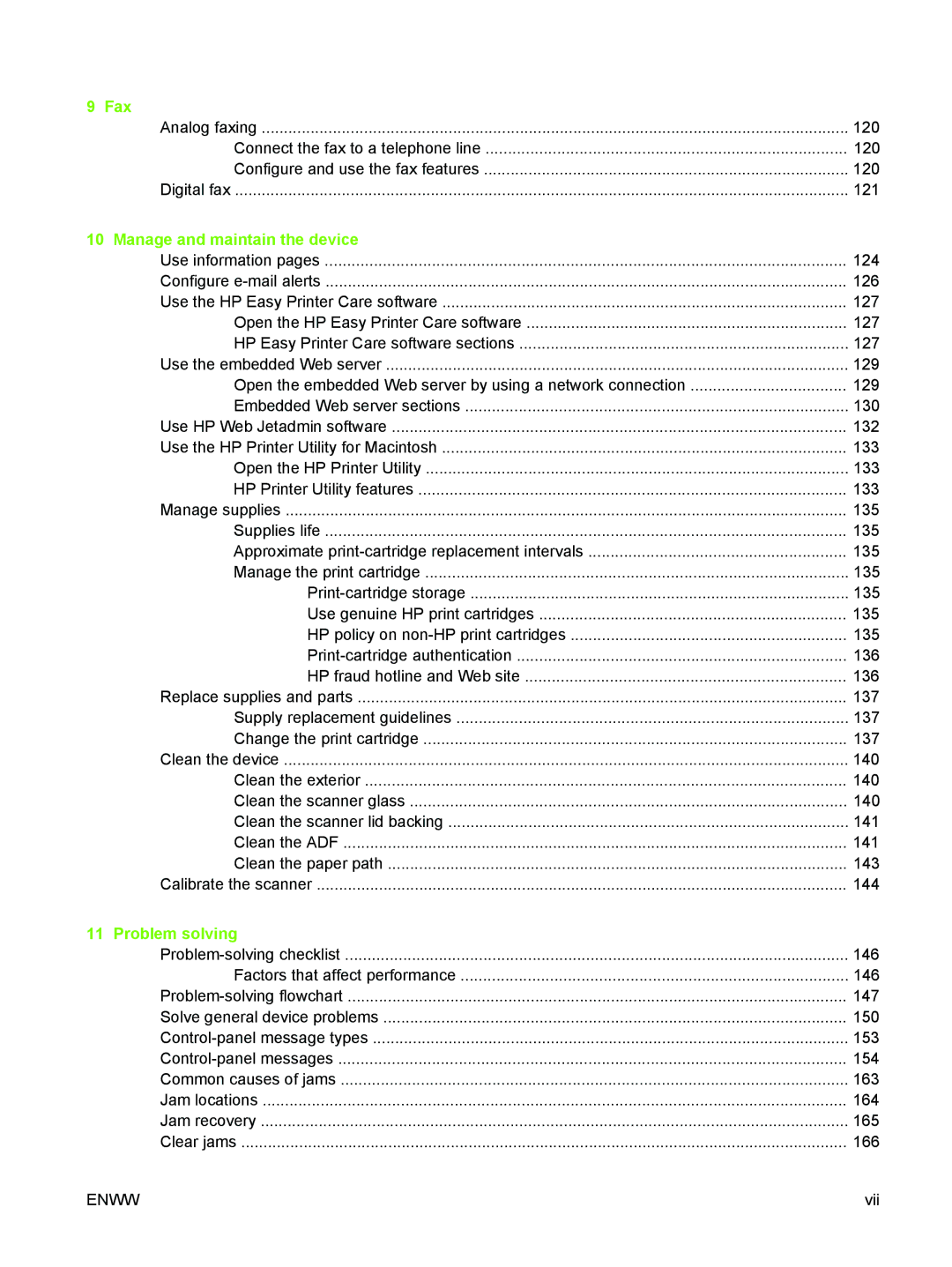 HP M3027/M3035 manual Fax, Manage and maintain the device, Problem solving 