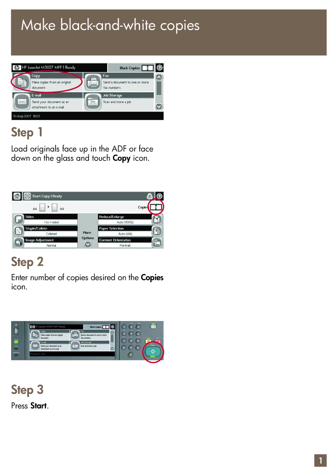 HP M3027x manual Make black-and-white copies 