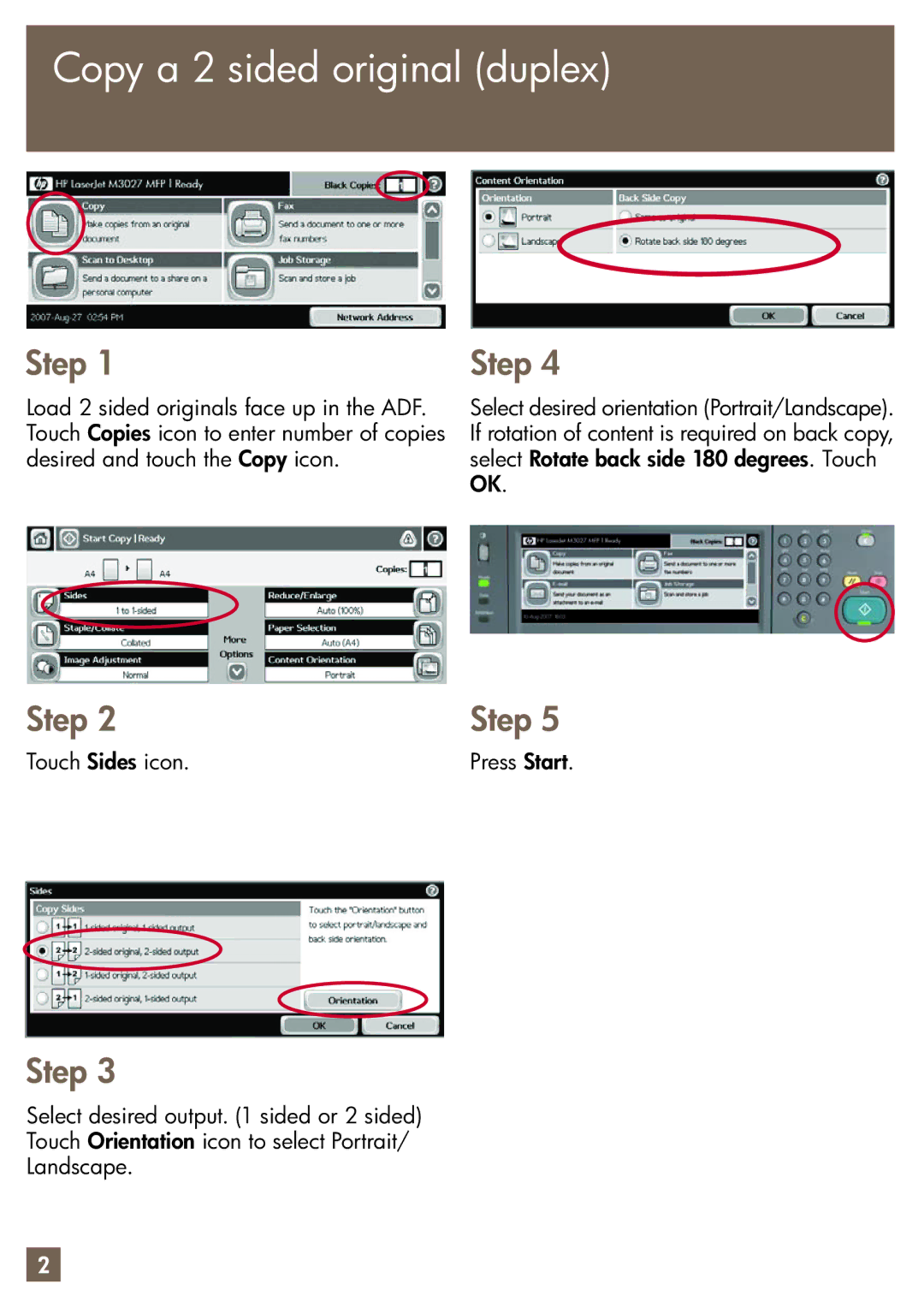 HP M3027x manual Copy a 2 sided original duplex 