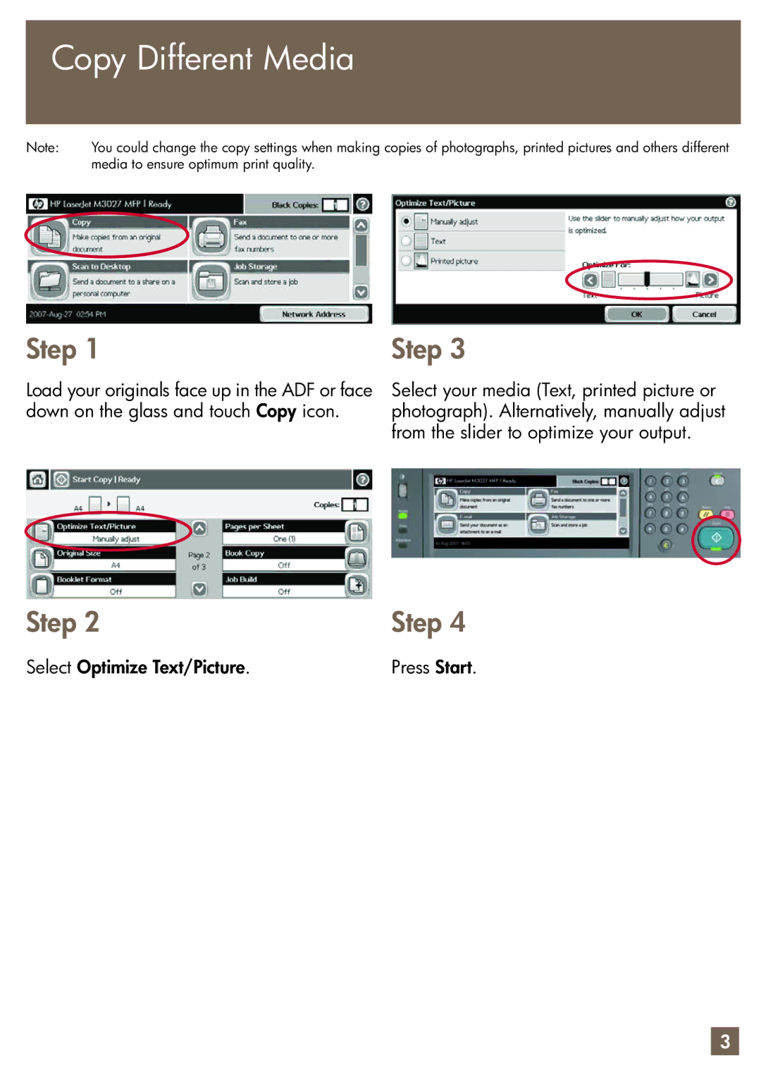 HP M3027x manual Copy Different Media 