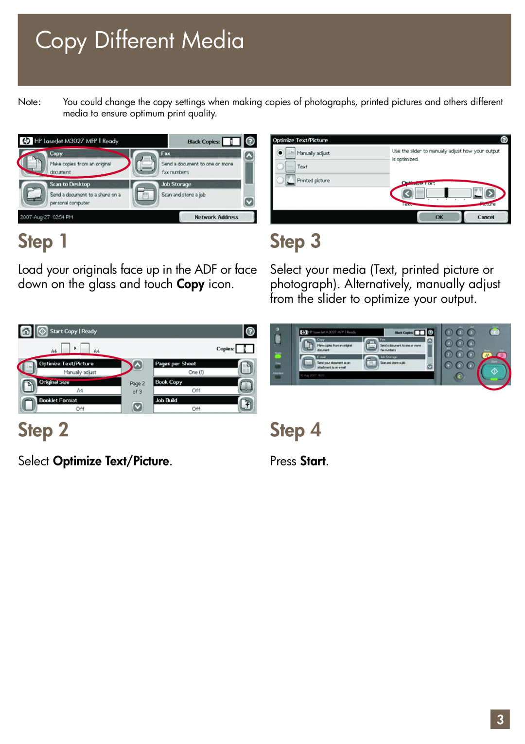 HP M3027x manual Copy Different Media, Step 