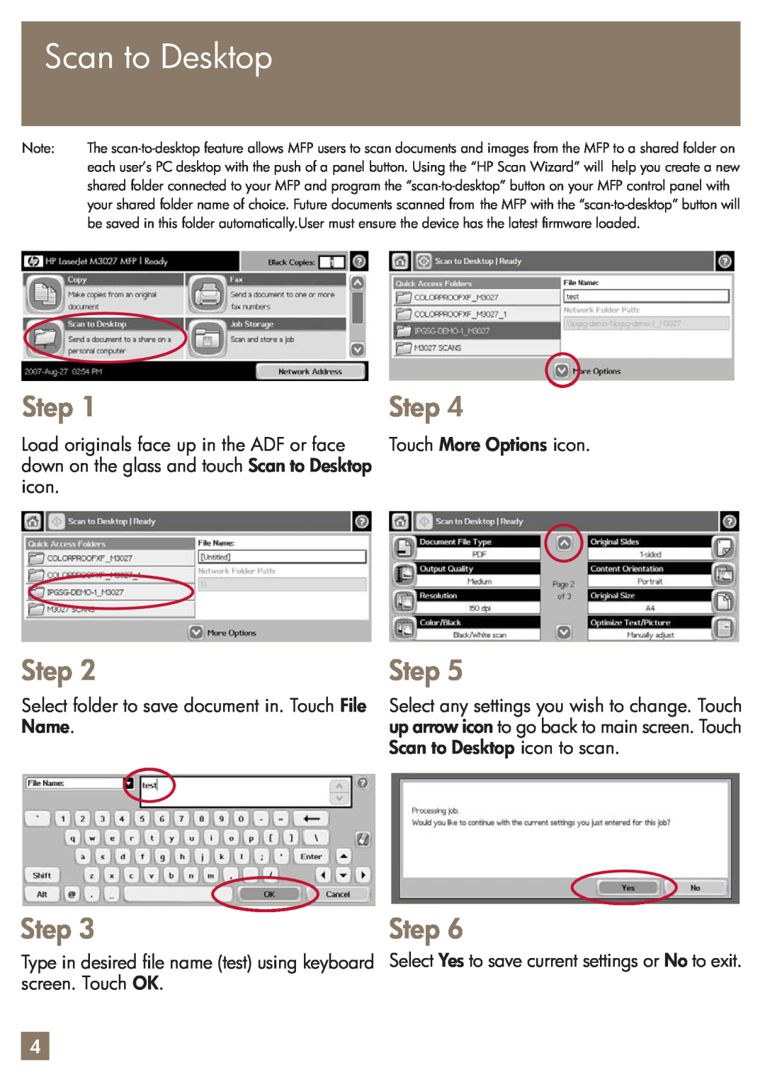 HP M3027x manual Scan to Desktop, Step 