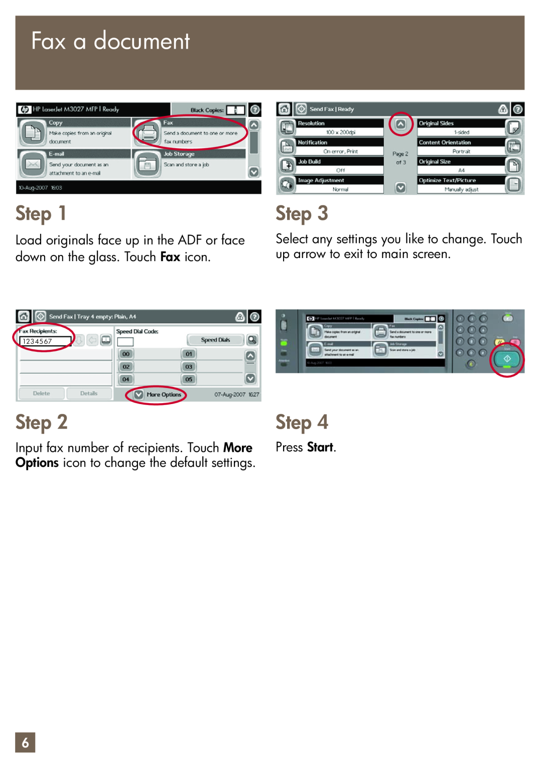 HP M3027x manual Fax a document, Step, 1234567 