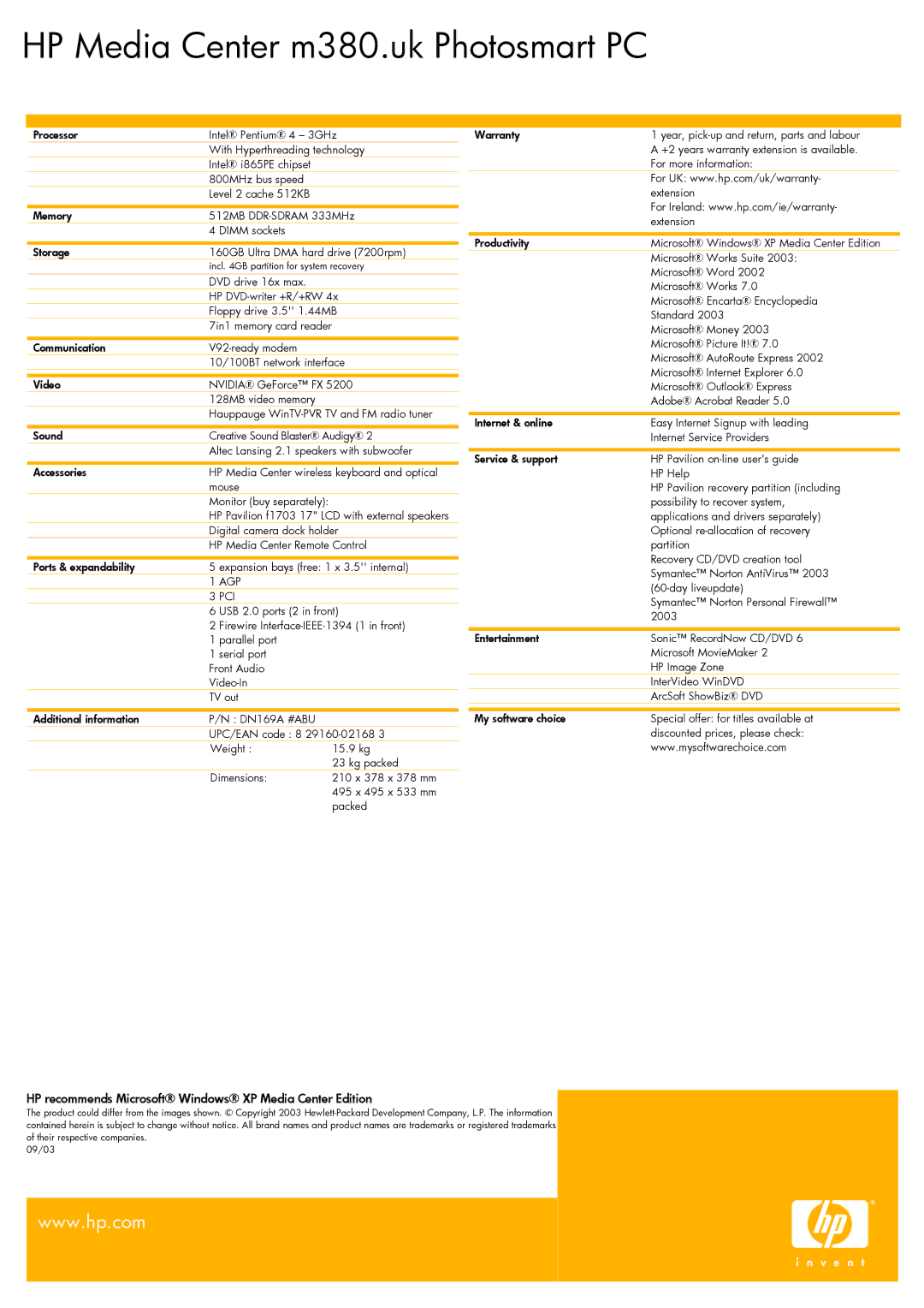 HP m380.uk manual HP recommends Microsoft Windows XP Media Center Edition, Agp Pci 