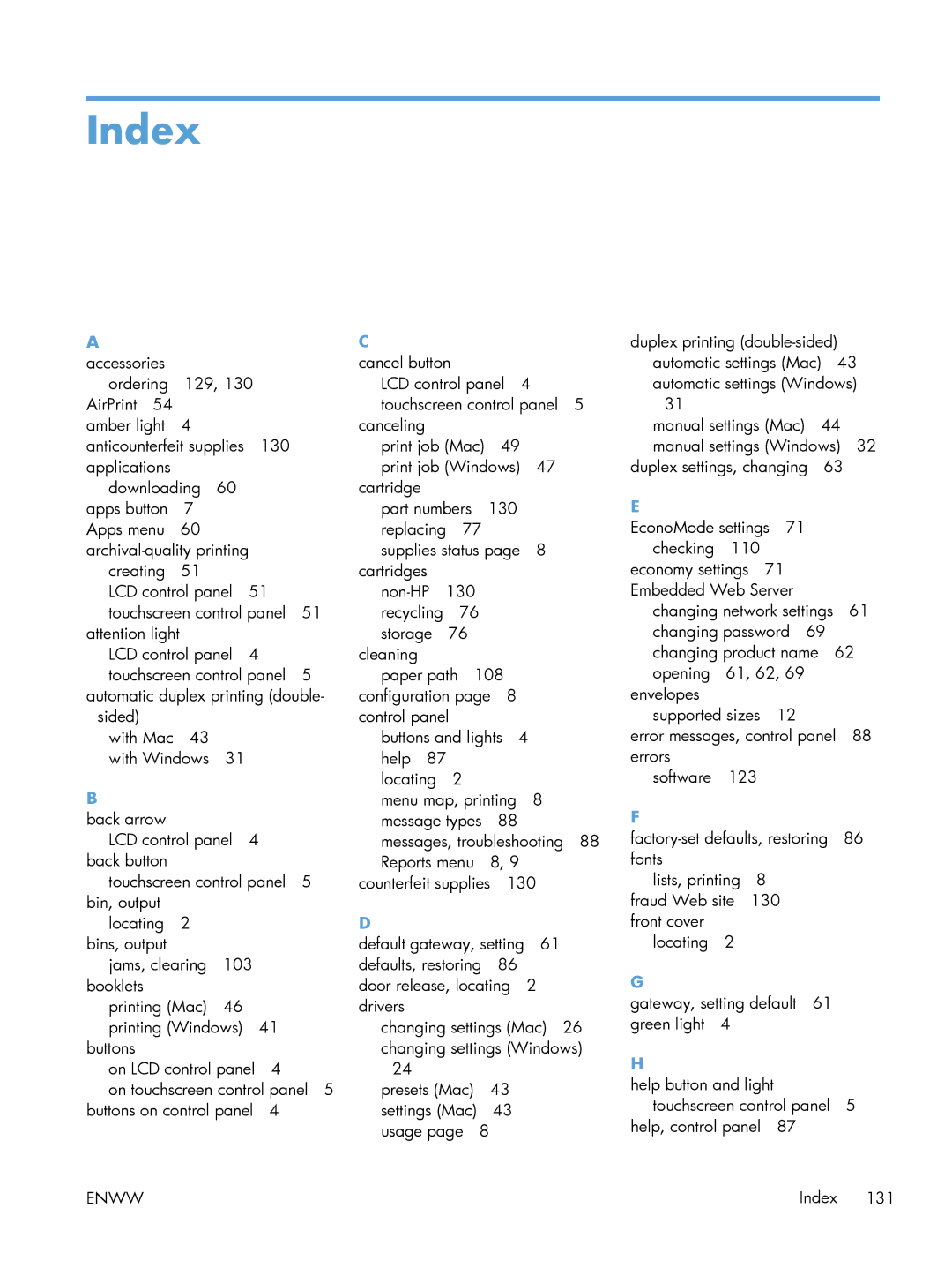 HP M401 manual Index 