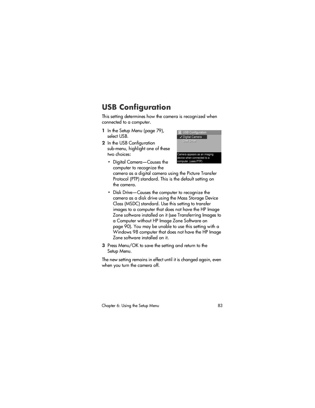 HP M407 manual USB Configuration, Digital Camera-Causes the computer to recognize 