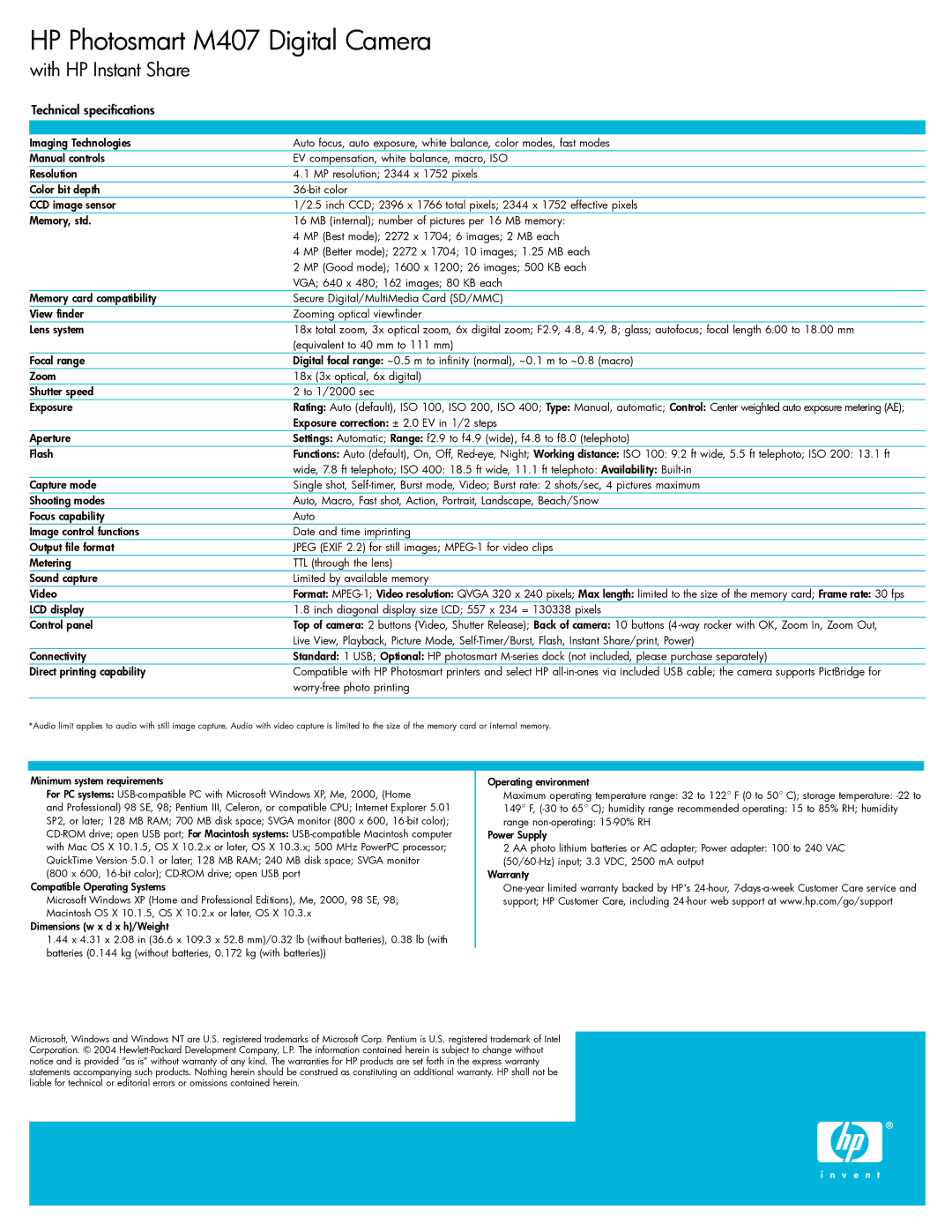 HP M407 manual Technical specifications 