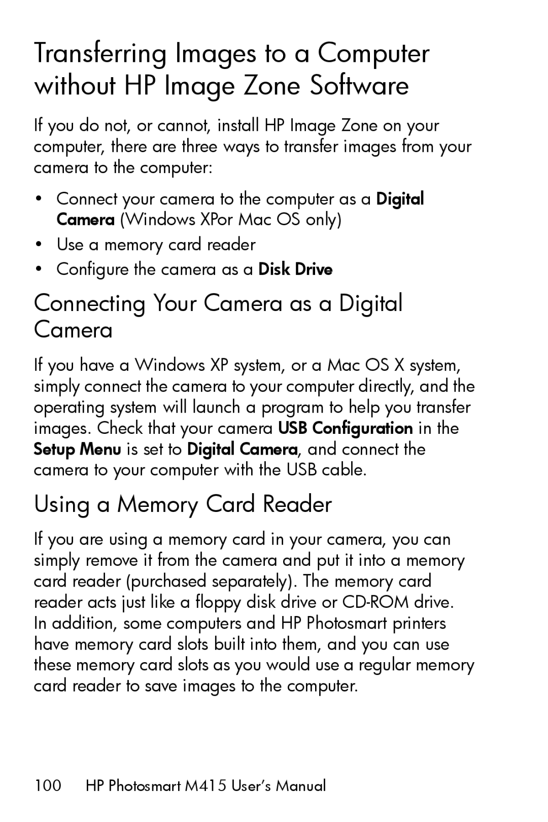 HP M415 manual Connecting Your Camera as a Digital Camera 