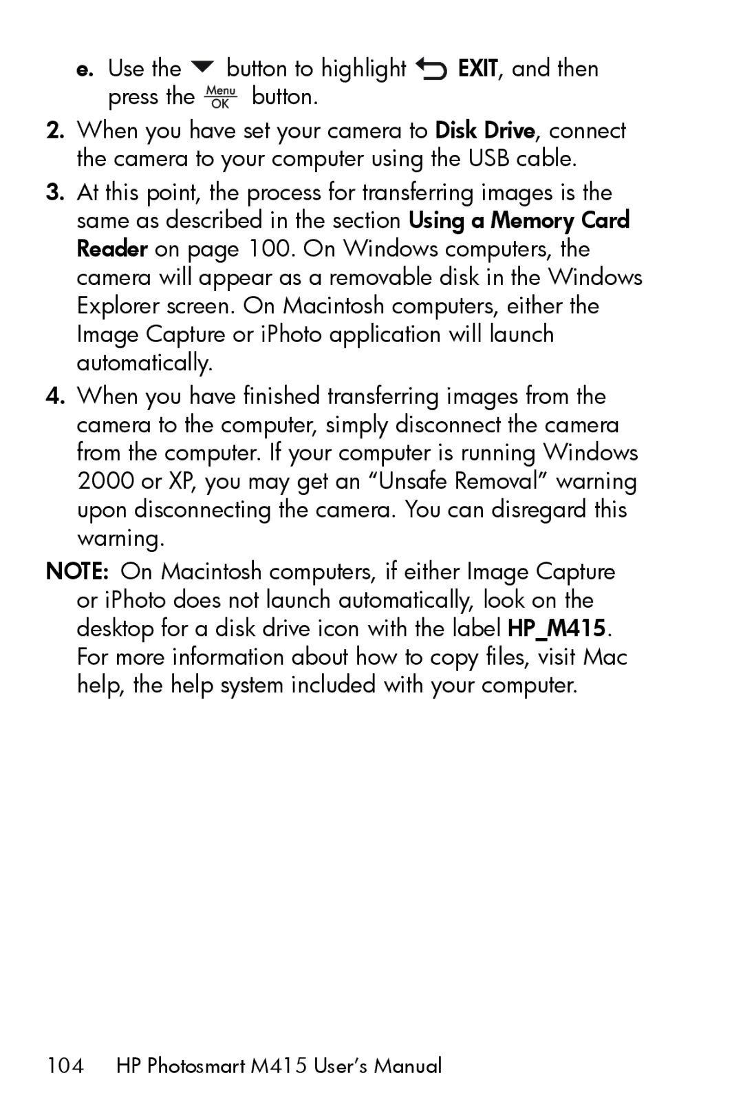 HP M415 manual Use the button to highlight EXIT, and then Press the button 