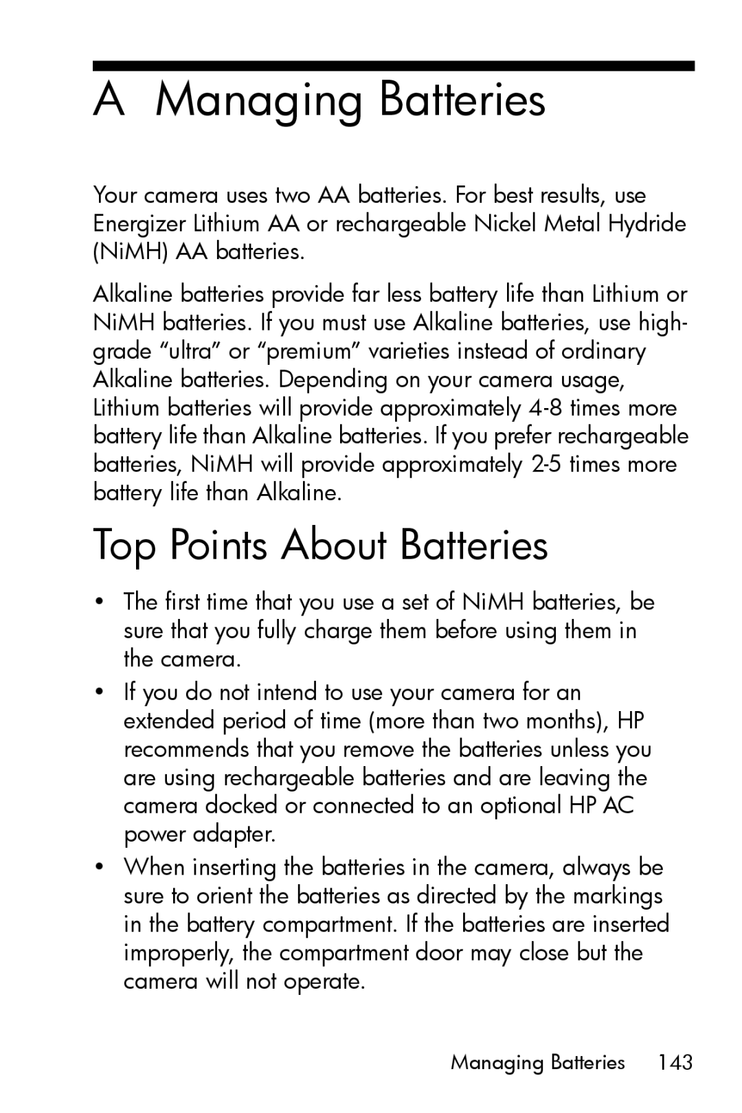 HP M415 manual Managing Batteries, Top Points About Batteries 