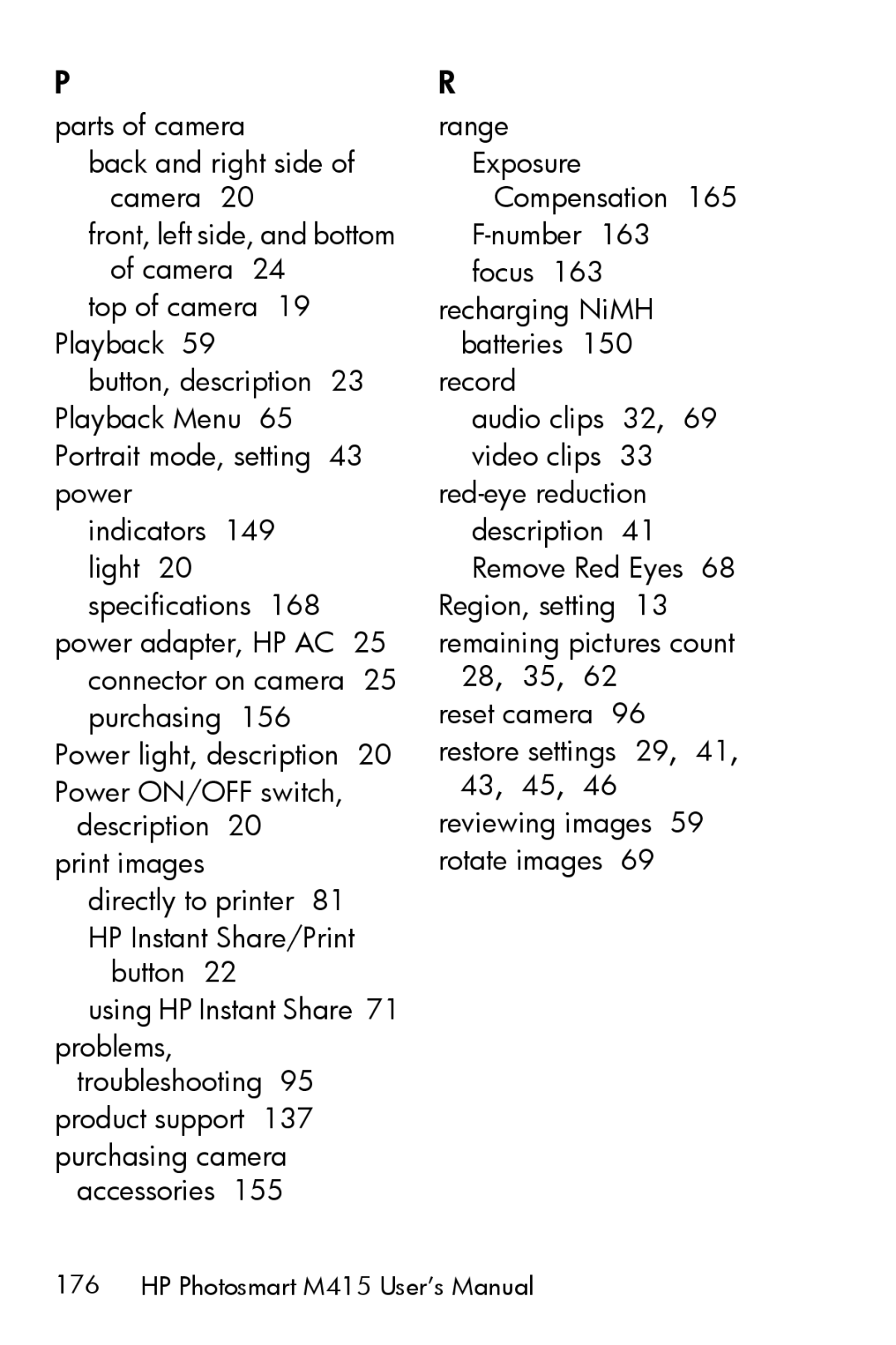 HP M415 manual Parts of camera Range Back and right side Exposure Camera 