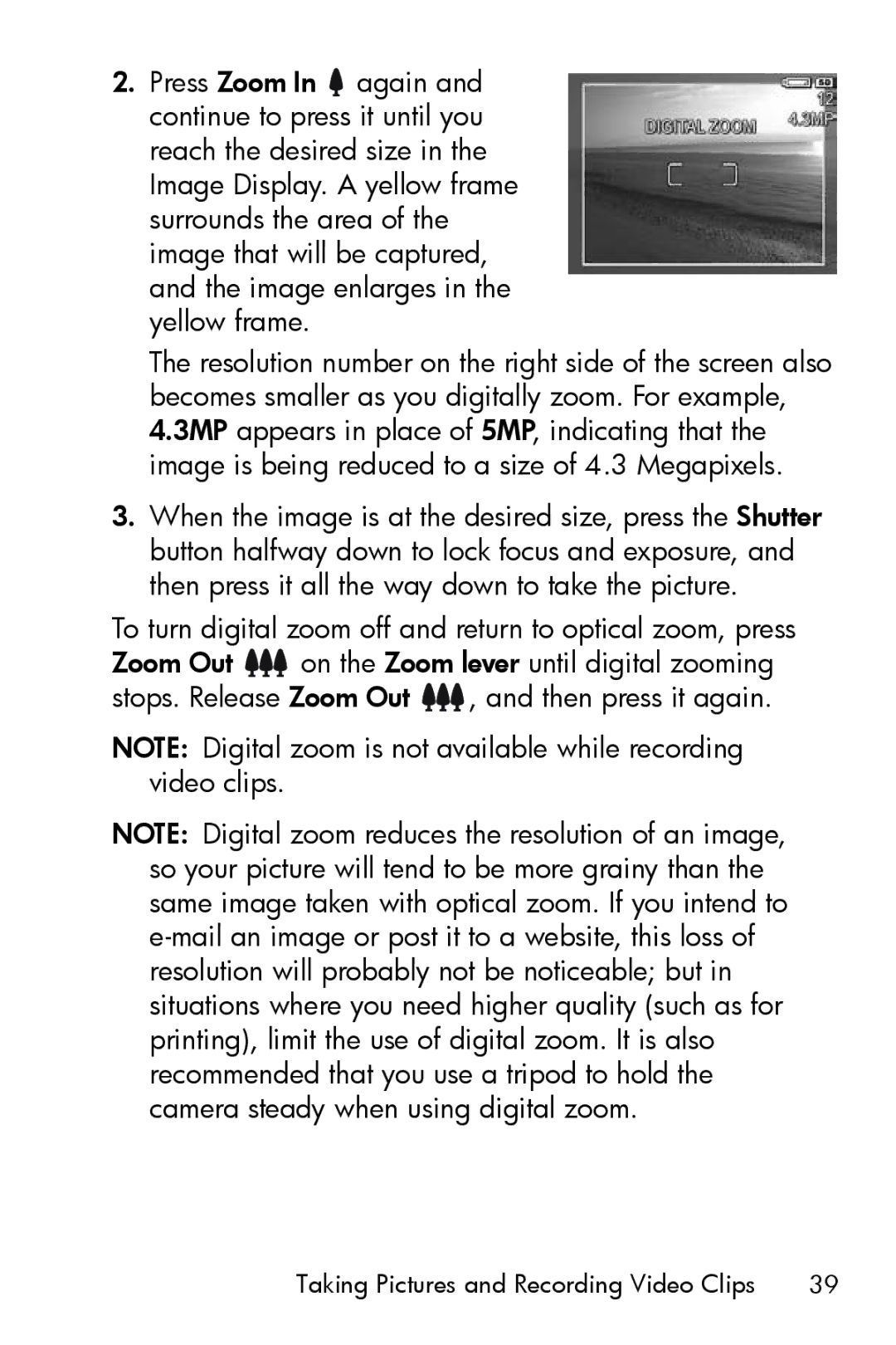 HP M415 manual To turn digital zoom off and return to optical zoom, press 