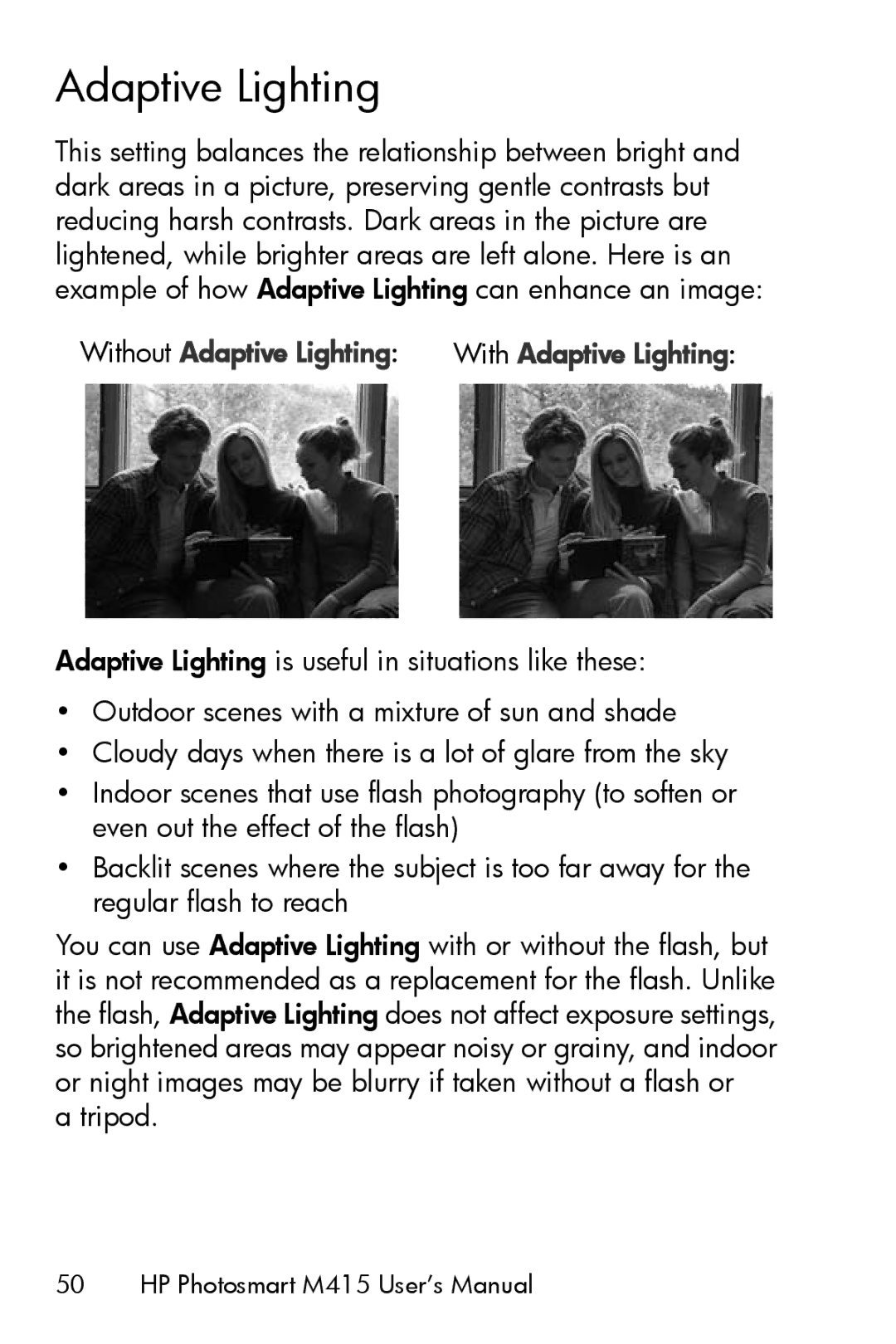 HP M415 manual Without Adaptive Lighting 