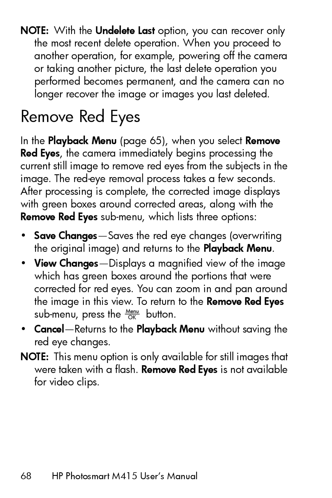 HP M415 manual Remove Red Eyes 