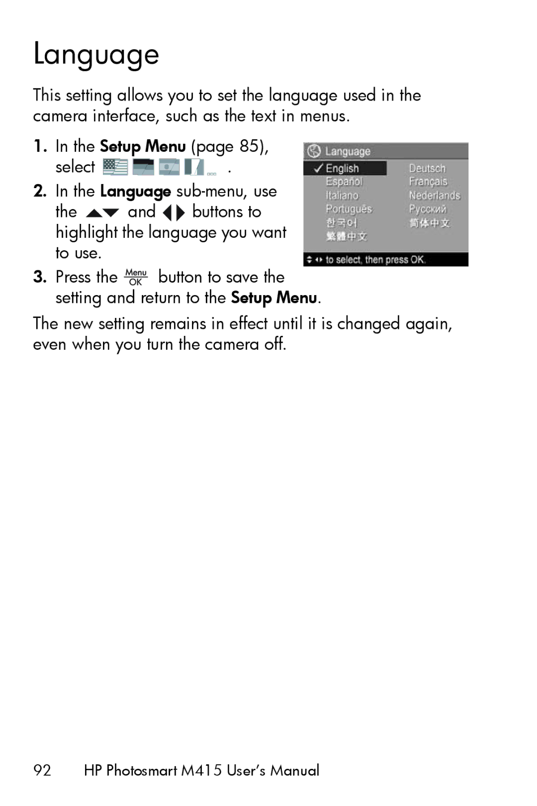 HP M415 manual Language 