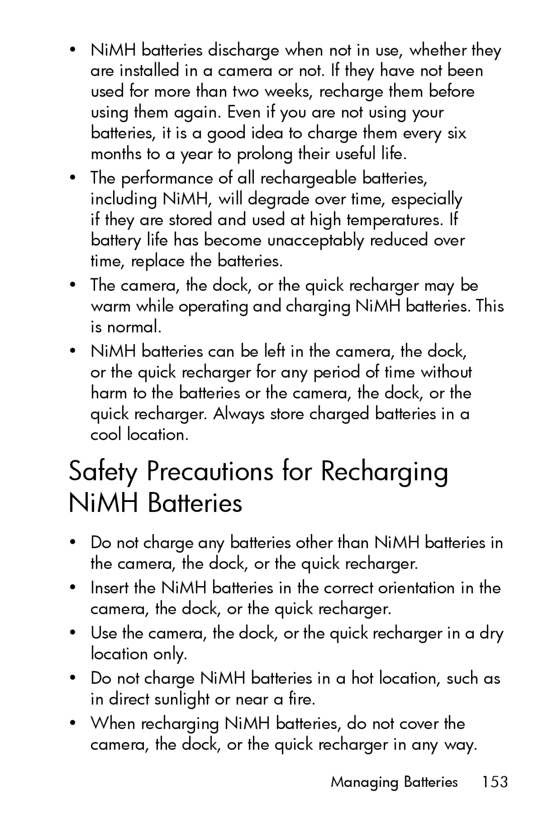 HP M517, M417 manual Safety Precautions for Recharging NiMH Batteries 