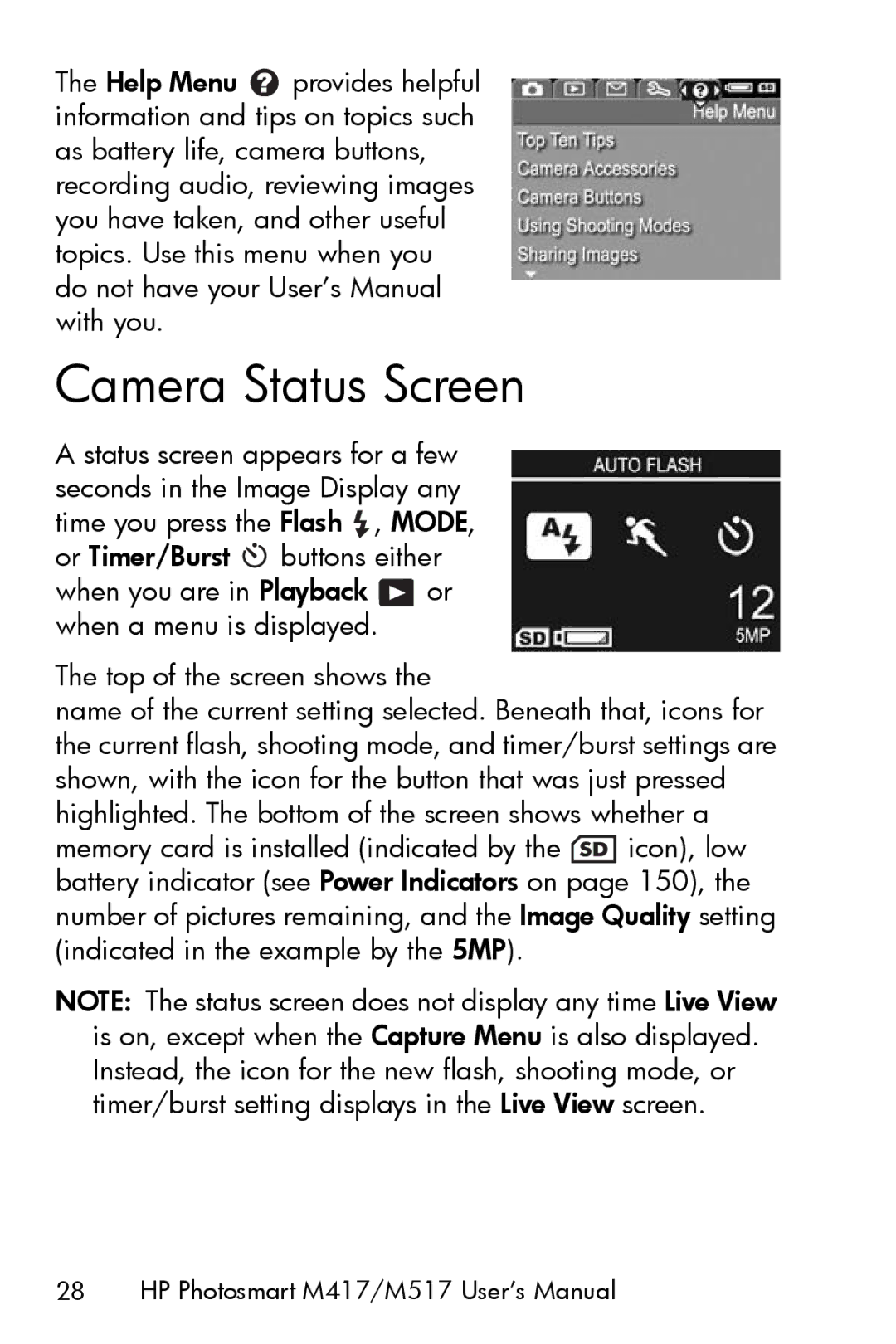 HP M417, M517 manual Camera Status Screen 