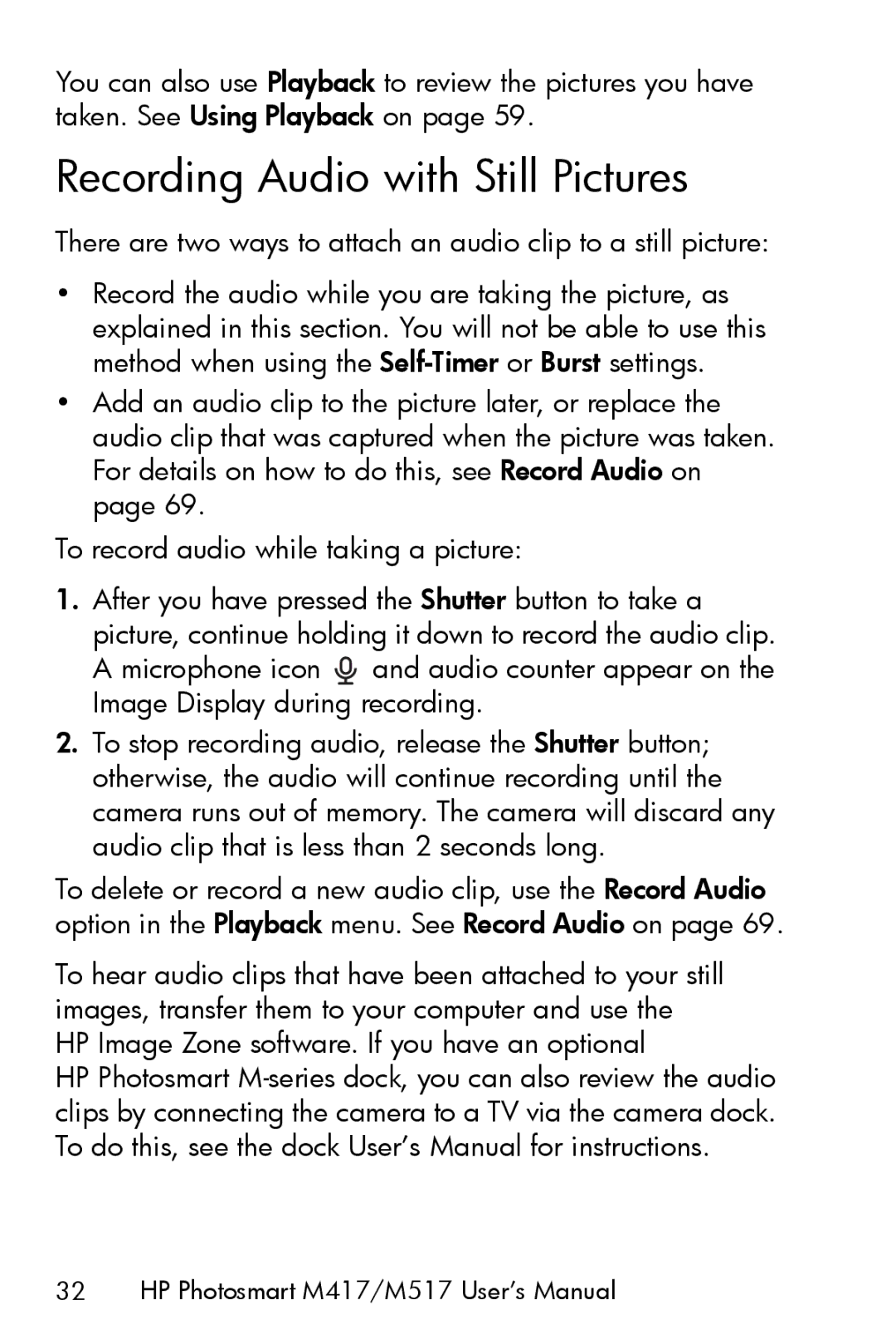 HP M417, M517 manual Recording Audio with Still Pictures 